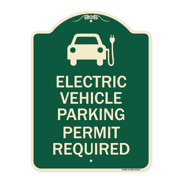 Electric Vehicle Parking Permit Required Heavy-Gauge Aluminum Sign, 24" x 18", G-1824-24114